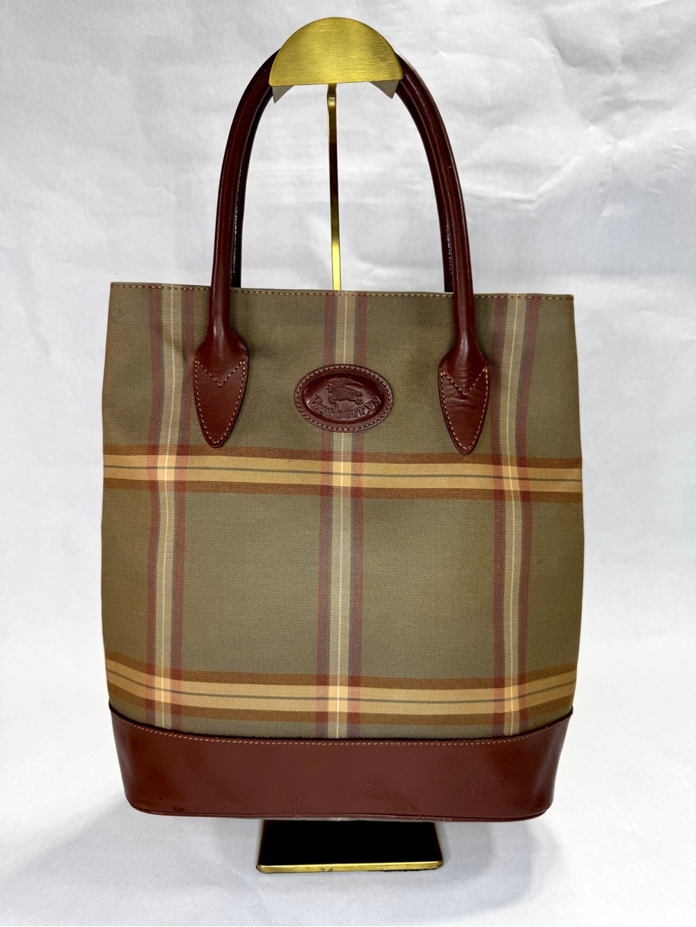 Vintage Burberry Nova Check Plaid Leather/Canvas Tote Shoulder Bag